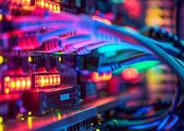 Network infrastructure — server rack with cables and connectivity